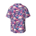 thumbnail image 6 of Lsque white Skull blue flower print Men's Cuban Collar Short Sleeve Shirt Summer Beachwear Casual Button Down Fashionable Vacation Leisure Shirt-4X-Large, 6 of 7
