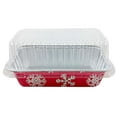 thumbnail image 4 of PACTOGO 2 lb. Disposable Red & Silver Holiday Christmas Snowflake Aluminum Foil Standard Size Loaf/Bread Baking Pans with Clear High Dome Lids (Pack of 6), 4 of 5