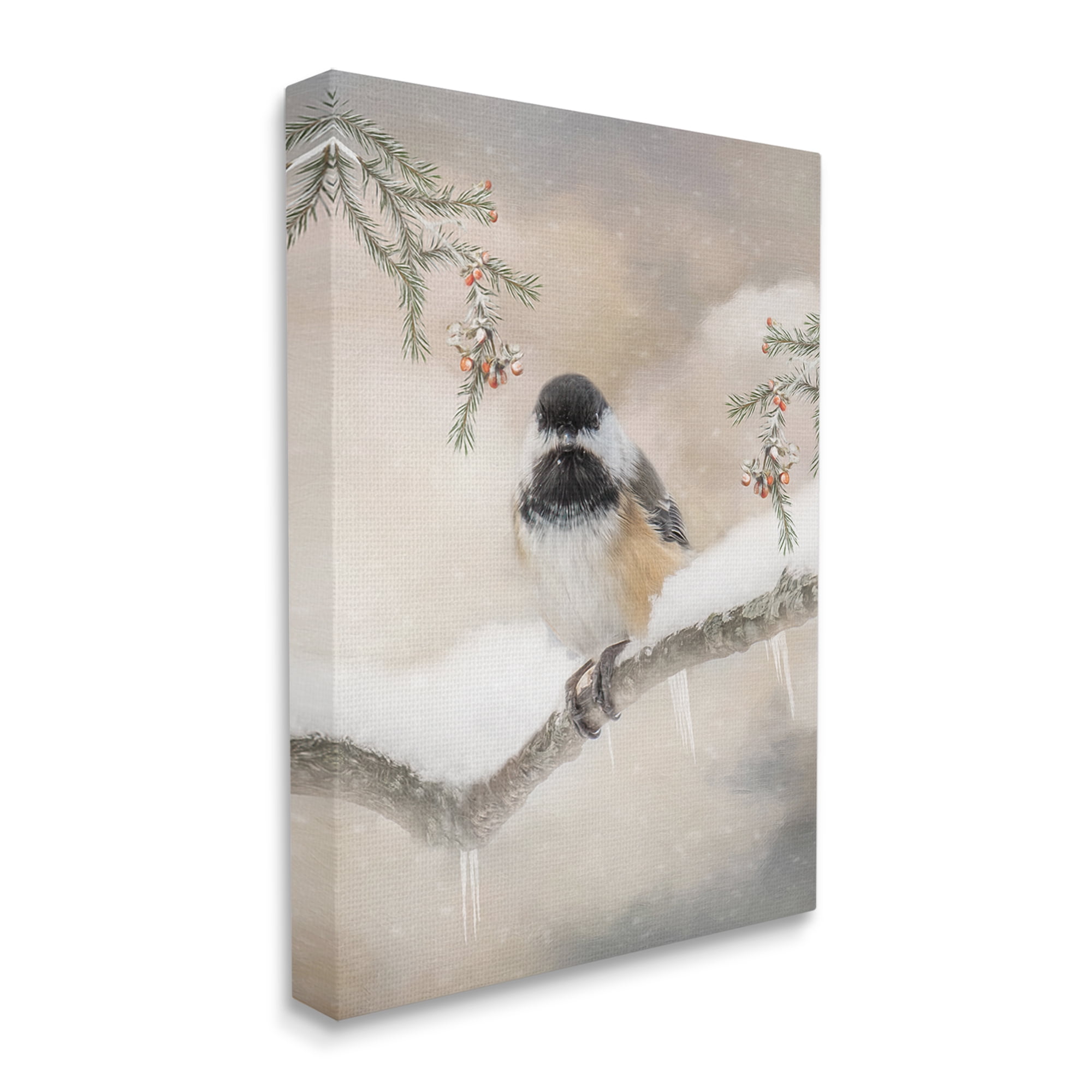 Stupell Industries Bird on Winter Branch Animals & Insects Painting Gallery Wrapped Canvas Print Wall Art, 30 x 40