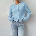 thumbnail image 6 of Women's button-down long-sleeved round neck cropped cardigan sweater cute knitted clothing, 6 of 9