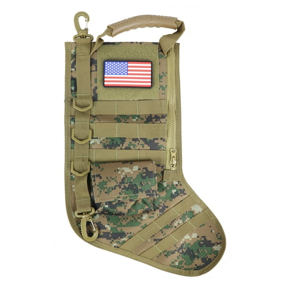 Osage River Gear Tactical Christmas Stocking with Handle, USA Patch, MOLLE Webbing, Zip Pocket, Christmas Stocking Gift for Firefighter Army Police Veteran, Marpat