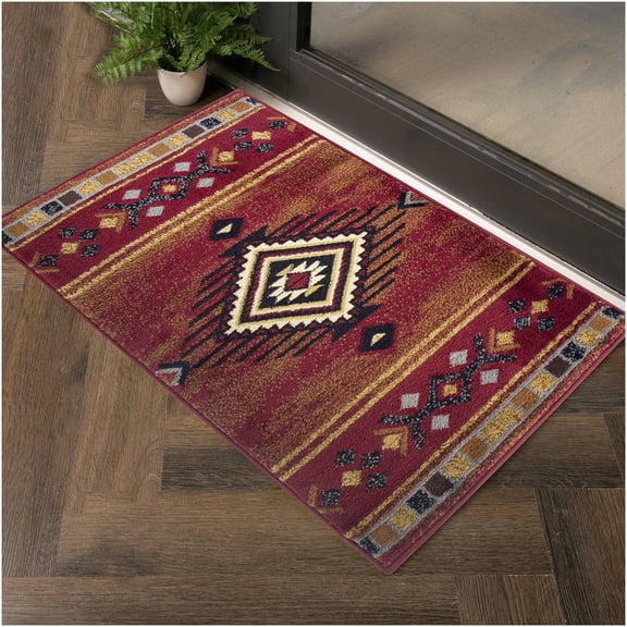 Southwestern Style Red 2 ft by 3 ft Polypropylene Indoor Accent Rug with Jute Backing