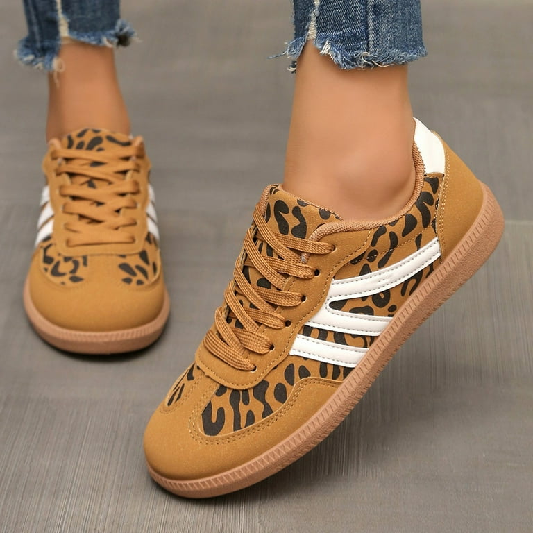 Women's Casual Sneakers Retro Patchwork Leopard Print Flat Sole