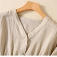 thumbnail image 4 of Aboser Linen Blouses for Women Dressy Casual Cotton Linen Shirts Fashion Long Sleeve Tunic Tops Summer Button Down Blouse Comfy Loose Fit Pullover Beige XXL, 4 of 9