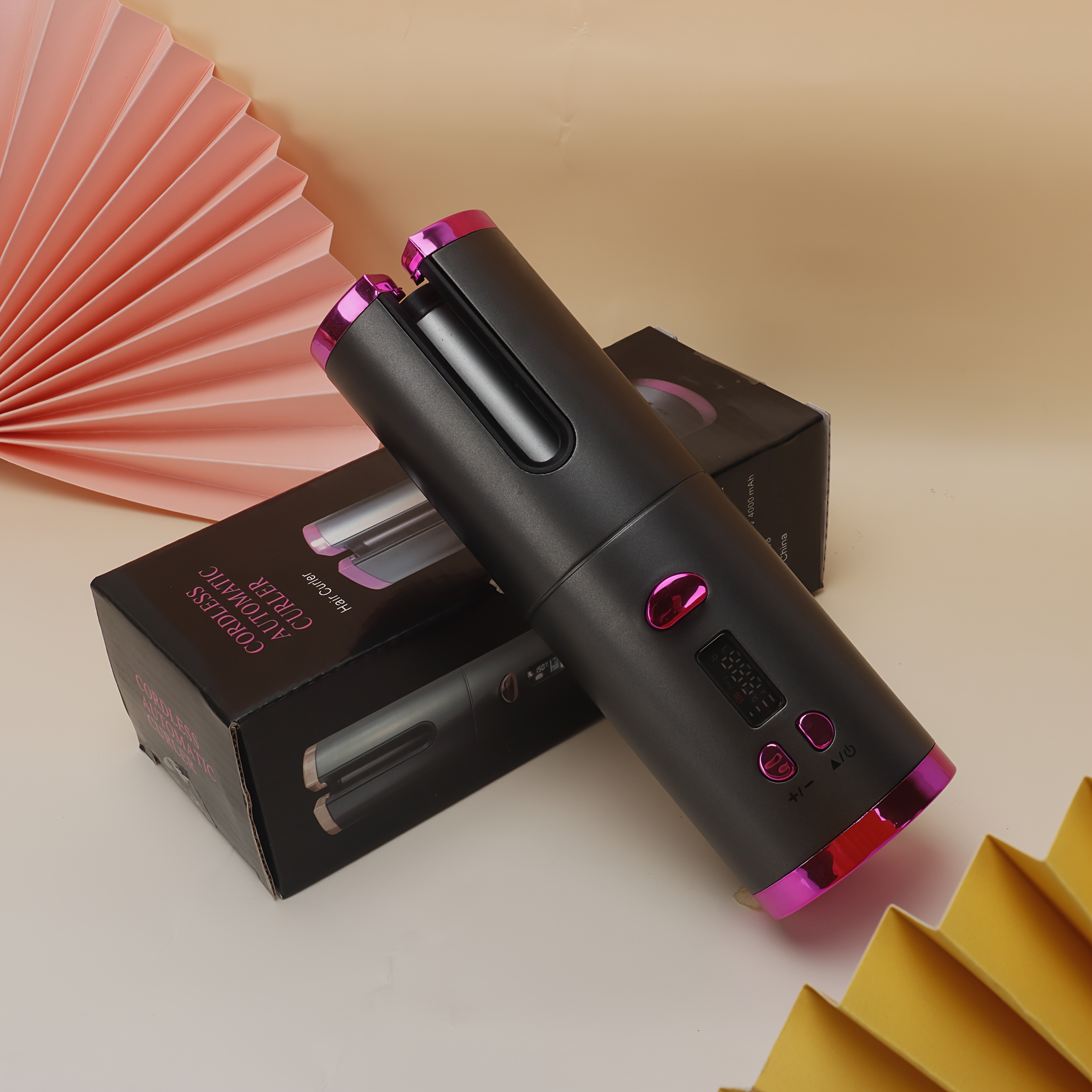 Portable Wireless Hair Curler - Auto Rotate, LCD Display, Long-Lasting Battery, USB Rechargeable, Ergonomic Design for Salon & Home Use, Sleek Metallic Finish, Highquality Build