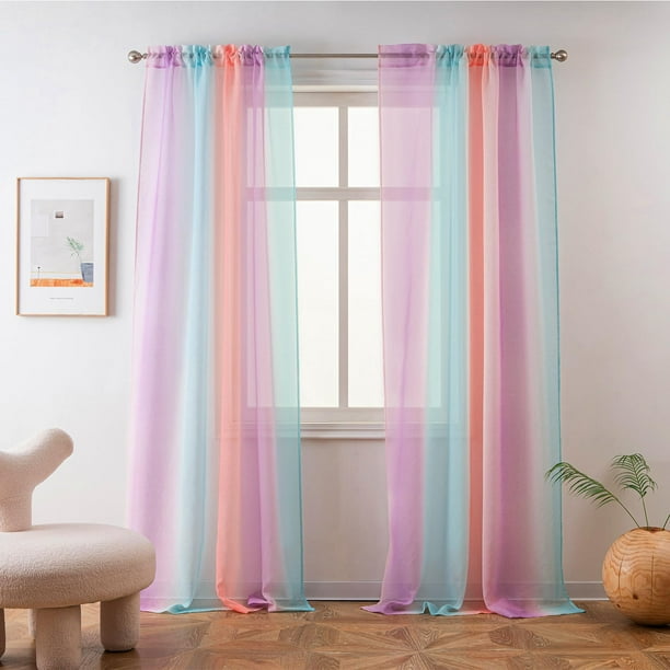 Cortina Yancorp Tul Arcoíris Degradado 2 Paneles 213x213 cm Poliéster