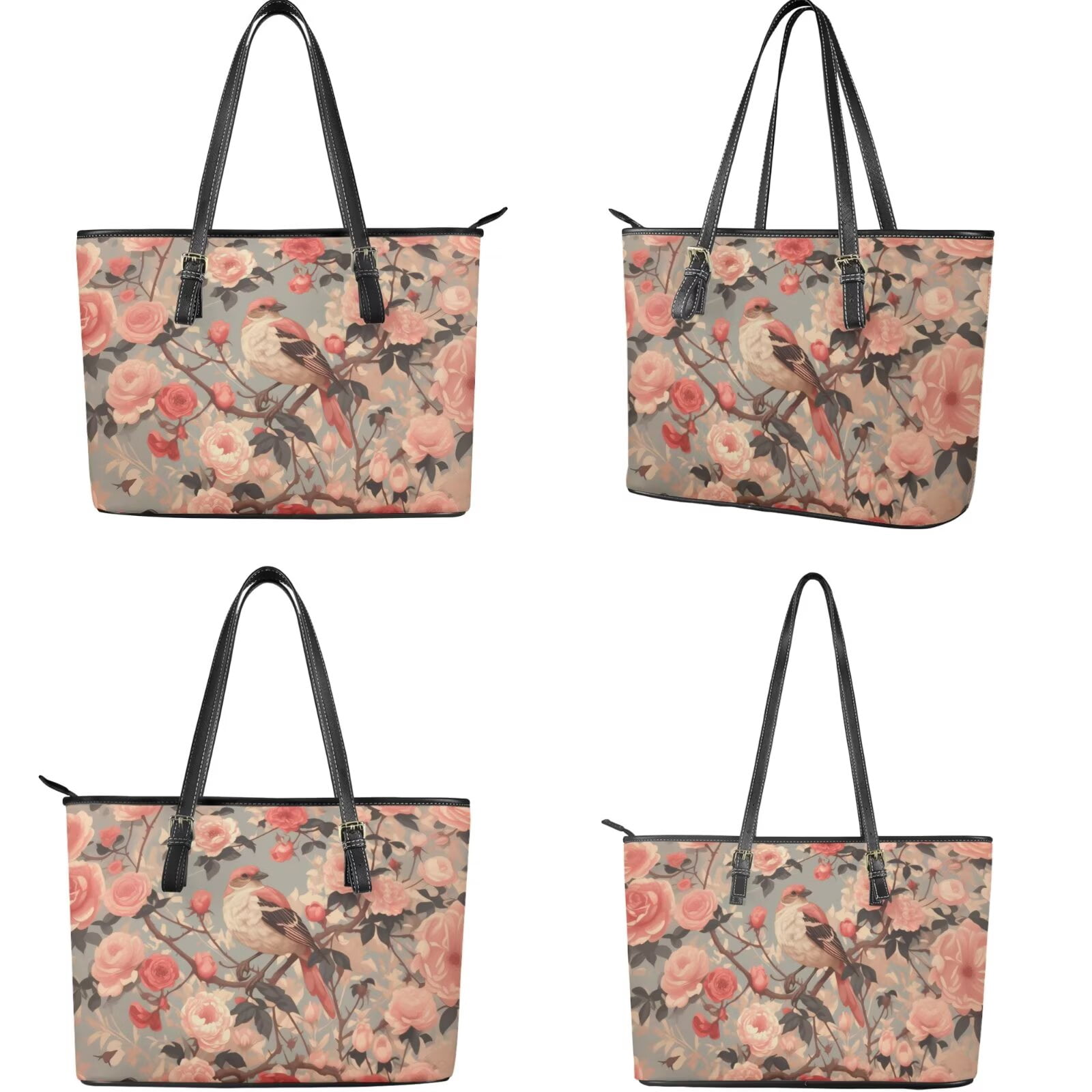 TSOVTHRID Women's Handbag and Wallet Set Bird Rose Vintage Print Top Handle Purse Large Tote Shoulder Bag Waterproof Satchel Handbag with Matching Leather Wallet