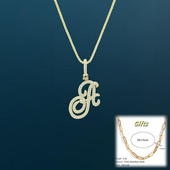 APIPEE Extra Paper Clip Chain A-Z Golden Cursive Initial Letter Necklace For Women | Cubic Zirconia Stone Alphabet Necklace w/ 18in 2in Extender Chain Birthday Gifts Anniversary Gift Best Valen