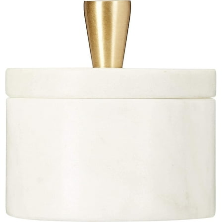 Queenza White Marble Salt Cellar with Lid and Brass Knob, 3 inch Box for Salt and Spices