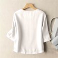 thumbnail image 4 of Women's Vintage Style Relaxed Fit Cotton Linen Blend V-Neck Top with Mid Length Sleeves, Casual Boho Blouse for Spring/Summer White XL, 4 of 4