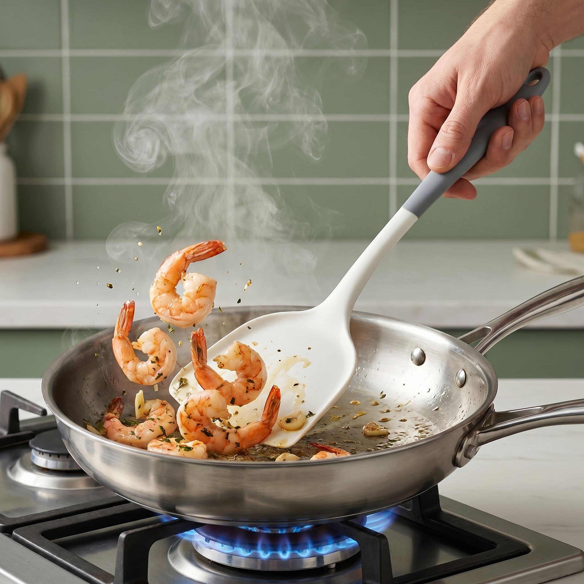 Unique Bargains Kitchen Utensils Heat-Resistant Safe Spatula for Frying Gray 12.8x3.9 in