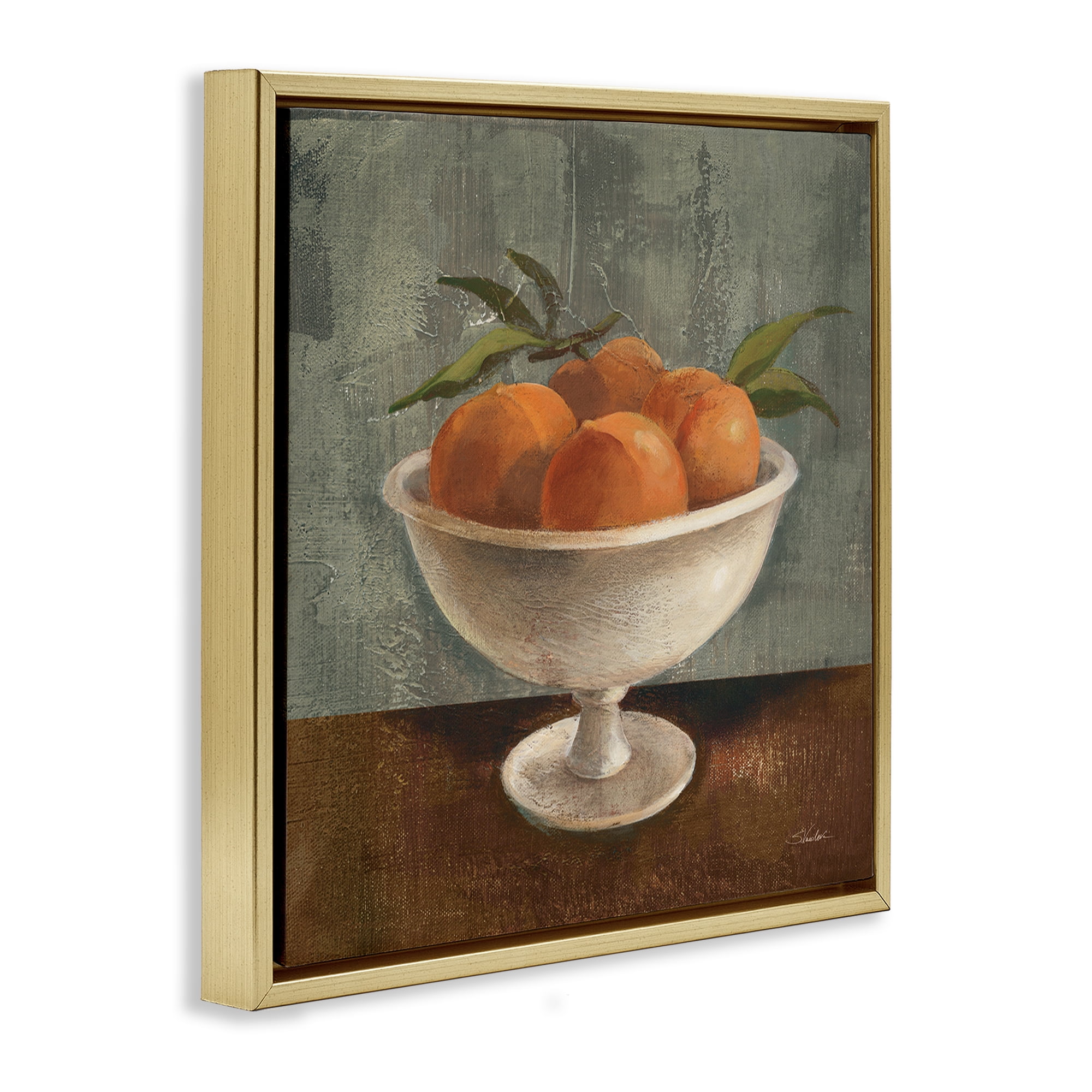 Stupell Industries Peaches Still Life Food & Beverage Painting Gold Floater Framed Canvas Art Print Wall Art, 18 x 18