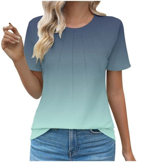 Pantalones Cortos para las Mujeres Sexy Cuello Redondo de Moda Casual de Manga Corta de Poliéster, Blusa de Verano de Primavera para el Uso Diario