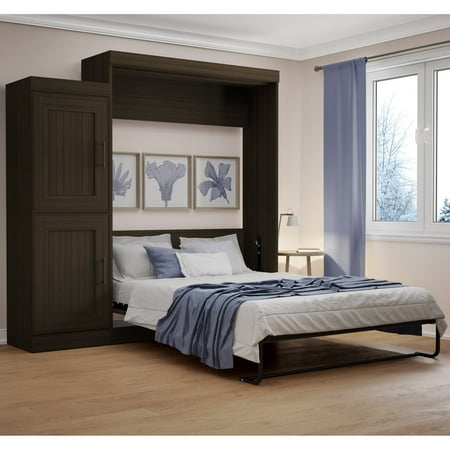 Bestar Edge Queen Wall Bed With 2 Door Storage Unit In Dark Chocolate