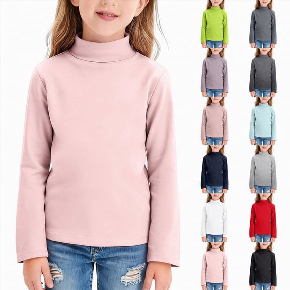 YDFCWXW Girls' Long Sleeve Turtleneck T-Shirt Kids Basic High Neck Casual Trendy Soft Base Layer Tee Tops (Grey, 5-6 Years)