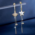 thumbnail image 2 of Pendientes asimétricos con estrella de cinco puntas y borla Pendientes largos de moda con borla, estrella y luna para mujer, 2 of 7