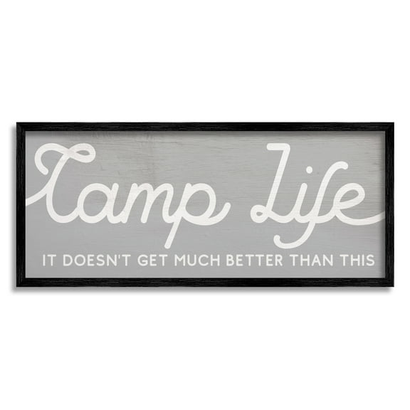 Stupell Industries Camp Life Better Than This Phrase Adventure Motivation Inspirational Painting Black Framed Art Print Wall Art, 10 x 24