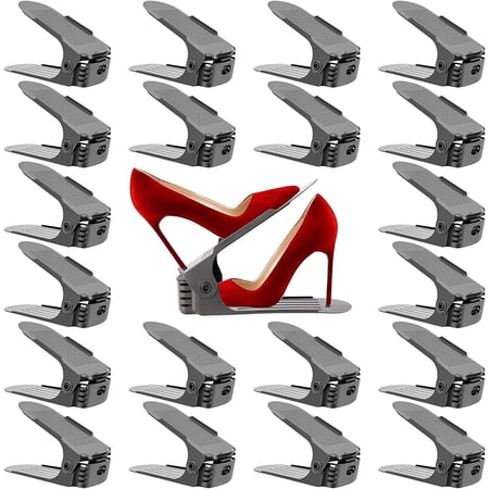 Neprock Shoe Organizer for Closet Shoe Storage Organizer Shoe Slots Organizer Shoe Rack Organizer Space Saver Organizador De Zapatos for Closet Organization(20-Pack)(Grey)