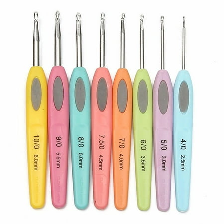 - Set of 8 Multicolor Soft Plastic Handle Aluminum Crochet Hooks Knitting Needles