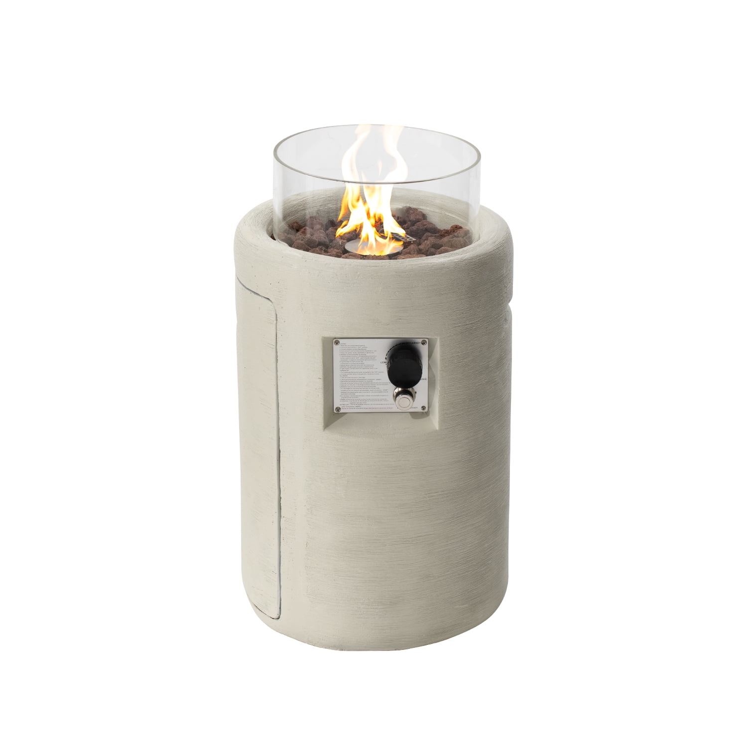 COSIEST 40,000BTU 16-inch Round Outdoor Propane Fire Pit Table w Glass Wind Guard(Cream)
