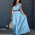thumbnail image 4 of SAWOBUUN Womens Button Down Shirt Dress Sleeveless V Neck Lapel Maxi Dress Summer Casual Work Office Vacation Sundress, 4 of 8