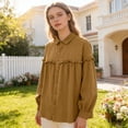 thumbnail image 2 of Tweang Cotton Button Down Shirts for Women Pullover Sweatshirts Womens 3/4 Sleeve Button Down Shirts Cotton Linen Button Down Shirt Women Cotton Linen Pleated Belt Pocket Workout Tops Orange 2XL, 2 of 4