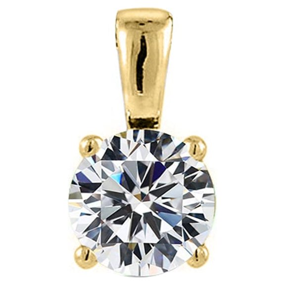 Precious Stars 14K Yellow Gold 7mm Round-cut Cubic Zirconia Solitaire Pendant - No Chain, Pendant Only