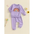 thumbnail image 3 of Suealasg Toddler Girls 2Pcs Fall Outfits 6M 1T 2T 3T Long Sleeve Crew Neck Rainbow Print Sweatshirt Top Elastic Waist Sweatpants Infant Baby Boys Clothes, 3 of 7