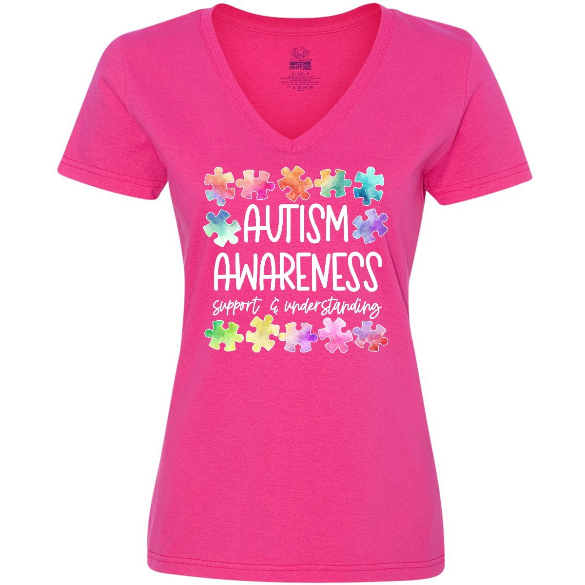 Inktastic Autism Awareness Support and Understanding Puzzle Pieces Women's V-Neck T-Shirt