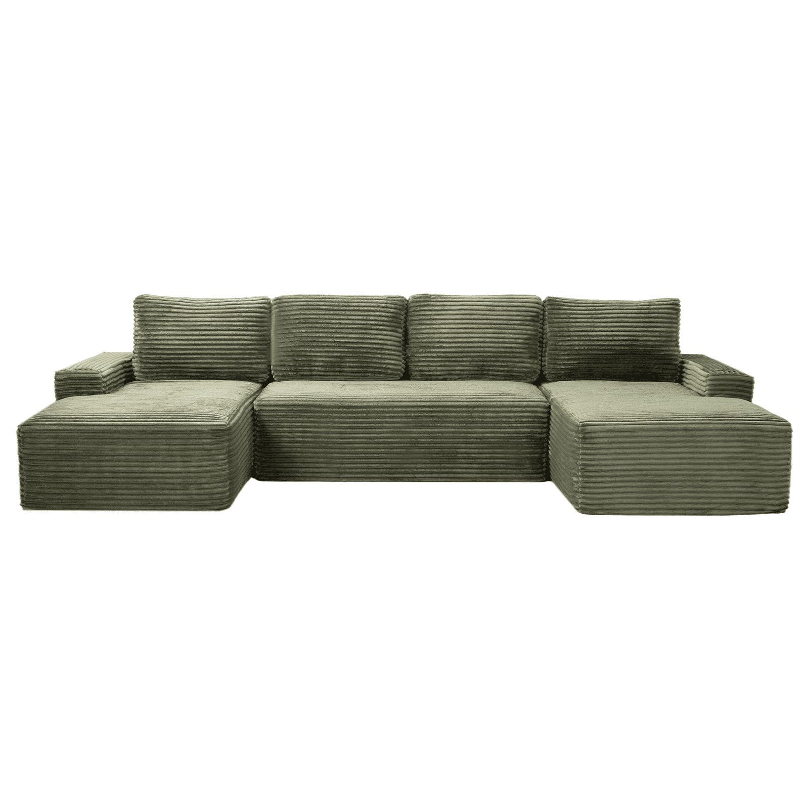 Compressible U-Shaped Sectional Sofa Set, Modern Modular Sectional Sofa with Built-in Cup Holders and Side Storage Pockets for Living Room No Assembly, Green