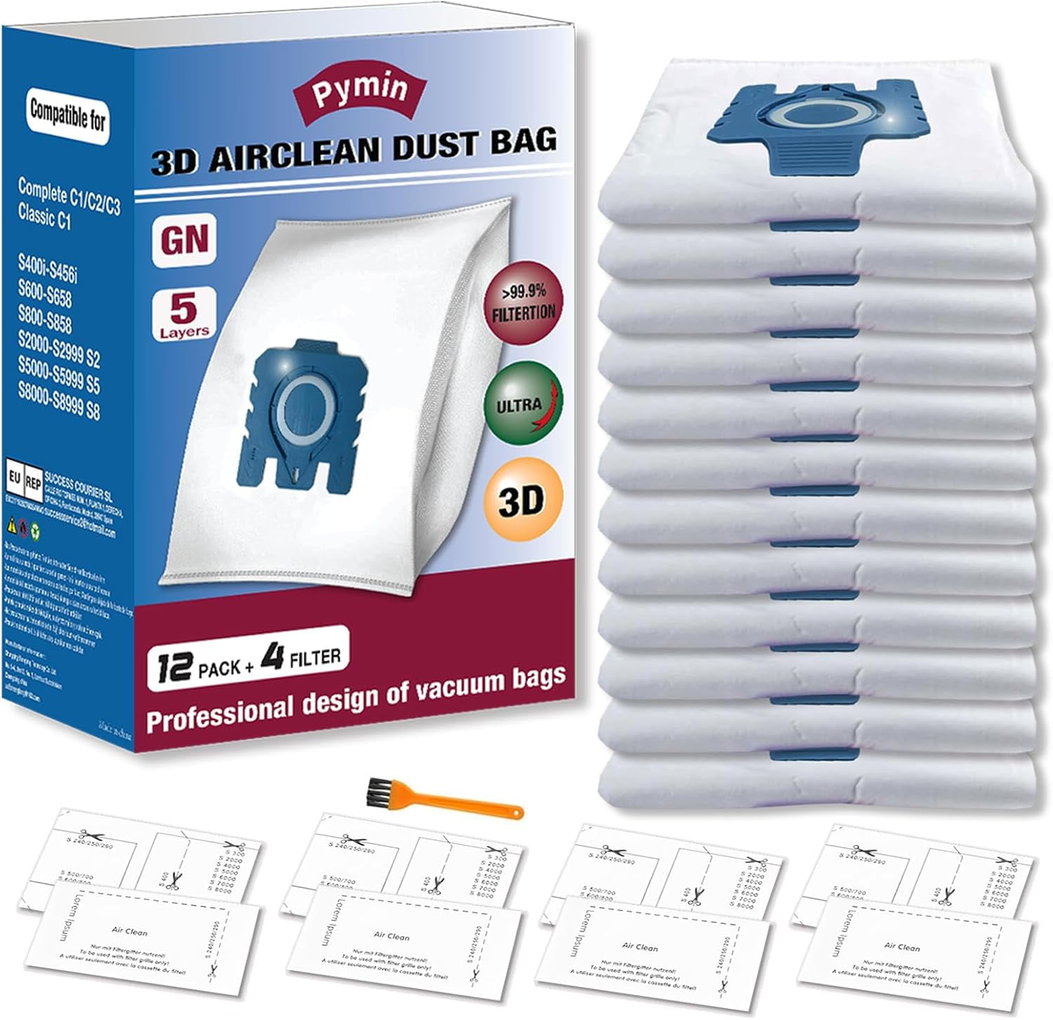 MHAWBL-Upgraded 12 Pack GN Vacuum Dust Bags Compatiable with Miele Hoover Bags,3D Efficiency GN Vacuum Bags for Classic C1,Complete C2 C3, S227 S240, S270, S400, S600, S800,S2, S5, S8 Series