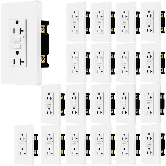 20amp GFCI Outlets, Non-Tamper-Resistant GFI Duplex Receptacles with LED Indicator, Ground Fault Circuit Interrupter with Wall Plate, ETL Listed, White, 20 Pack