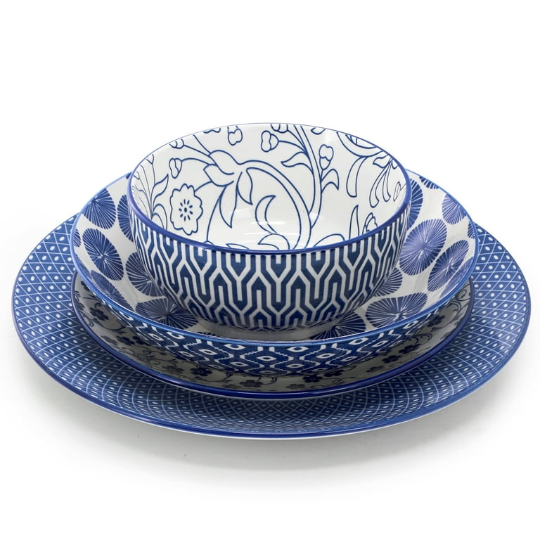 Elama Aurora 16 Piece Assorted Porcelain Double Bowl Dinnerware