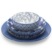 Elama Aurora 16 Piece Assorted Porcelain Double Bowl Dinnerware Set in Blue