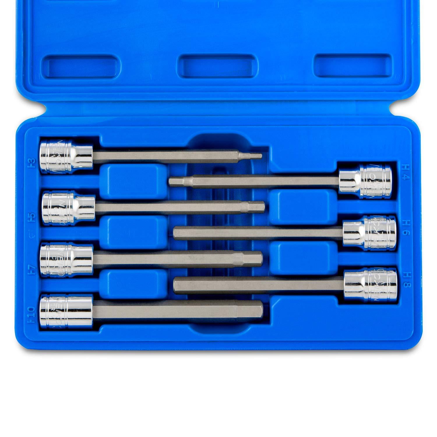Metric MM Long Allen Hex Key Sockets 3mm 10mm 7pc Set 3/8” Drive 