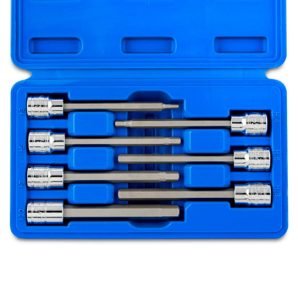 Neiko 10076A 3/8” Drive Extra Long Allen Hex Bit Socket Set, Metric