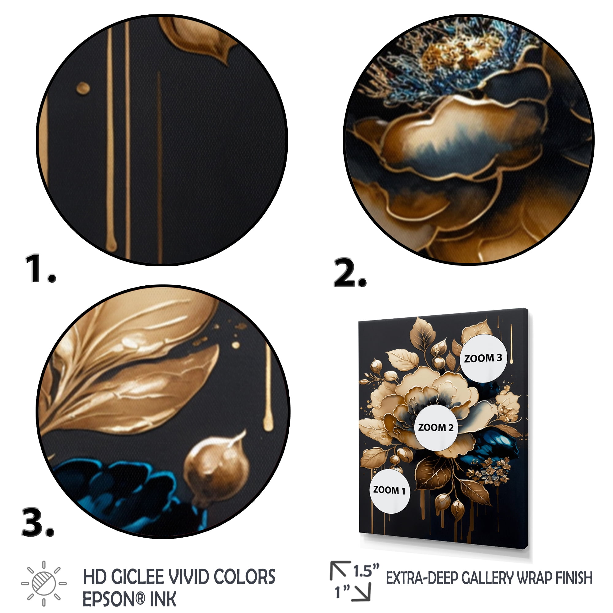 Designart Blue And Gold Camellia I Canvas Wall Art