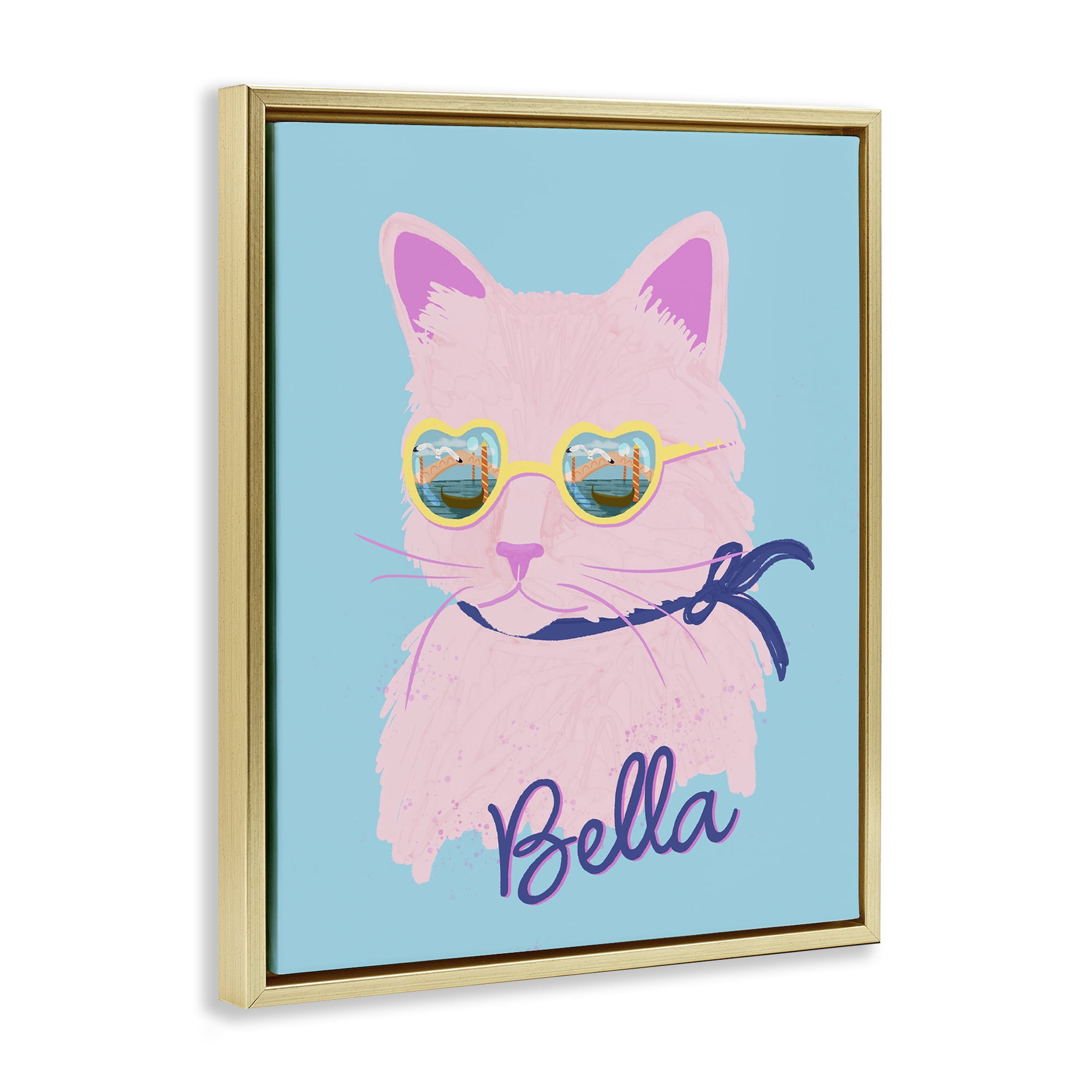 Stupell Industries Cool Cat Bella Gold Framed Floater Canvas Wall Art, design by Steffanie Pisula