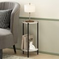 thumbnail image 2 of Furinno Besi 2-Tier Tall Round Side Table with Metal Legs, Metal Frame, White End Table, Night Stand, Bedside Table with Open Shelf, for Living Room, Bedroom, Light Marble, 2 of 5
