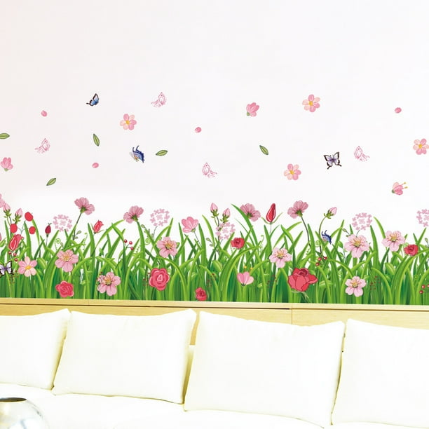 Calcomanías de pared autoadhesivas de PVC para flores y césped