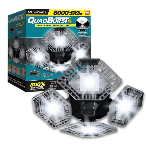 Bell + Howell Quadburst Multi-Directional Adjustable Panels LED Garage Light, 8000 Lumens
