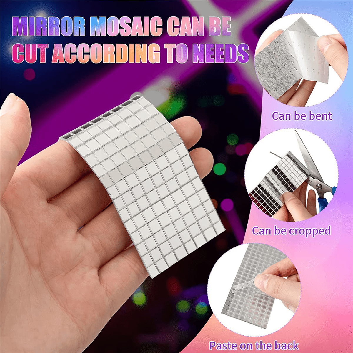 24000 Pcs Self Adhesive Mosaic Tiles Small Mirror Mosaics Tiles Square Mirror Mosaic Stickers for Craft Decoration,24000 x Mosaic Tiles,Silver
