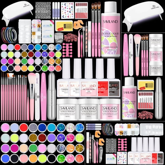SAVILAND Acrylic Nail Kit with Drill: Professional Nail Kit Acrylic Set for Beginners with Everything Gel Polish U V Light Decorations for Home Salon Gift Set