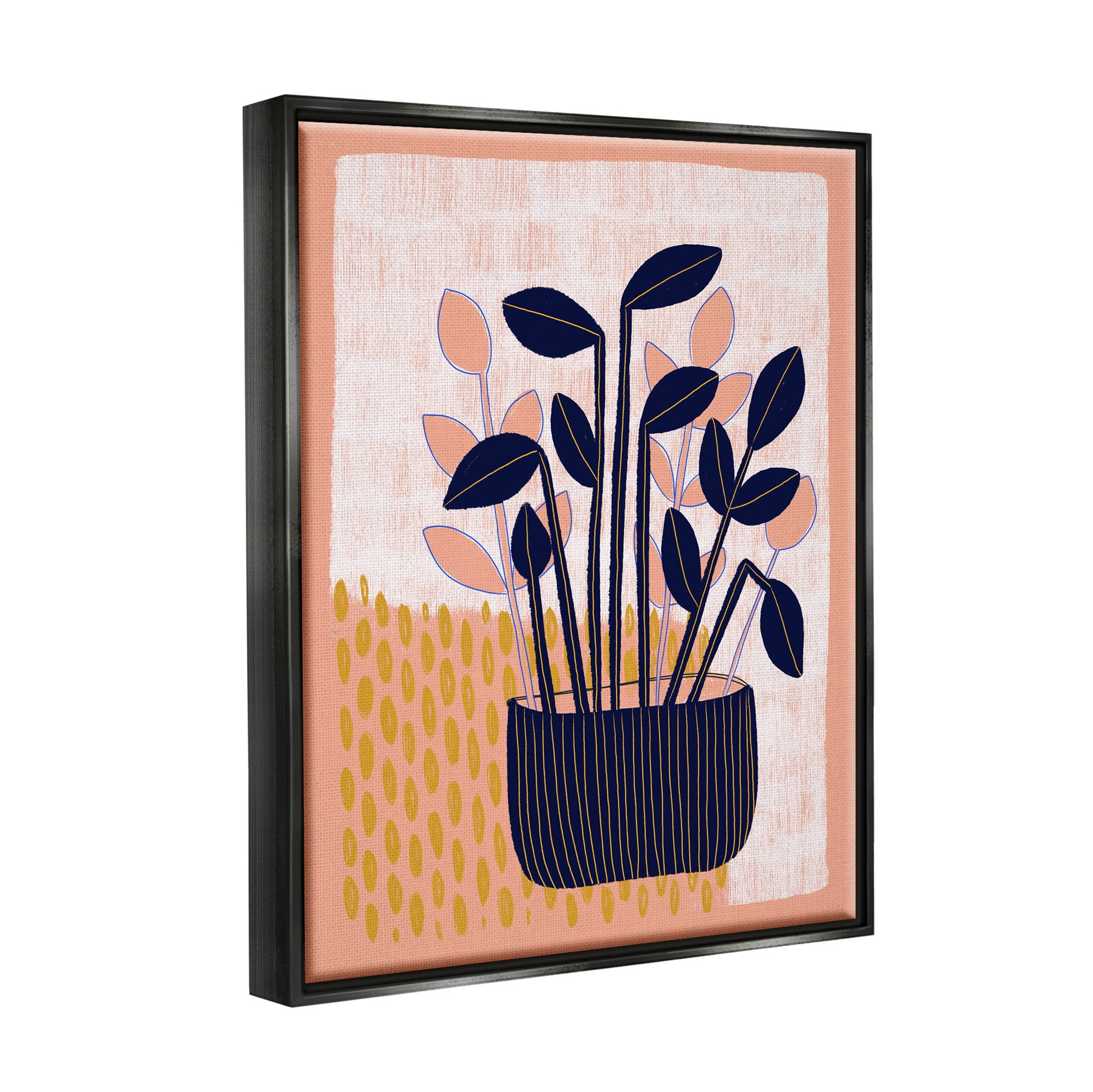 Stupell Industries Modern Patterned Potted Plant Graphic Art Jet Black Floating Framed Canvas Print Wall Art, Design by Birgit Maria Kiennast