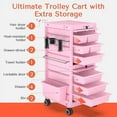thumbnail image 2 of TASALON Lockable Beauty Salon Cart with 6 Drawers and Tool Holders, Rolling Salon Trolley -Pink, 2 of 6
