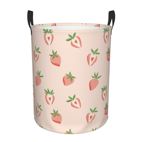 Balery Strawberries Cesta de ropa redonda con asas, impermeable, independiente, para ropa, juguetes, dormitorio y familia-Small