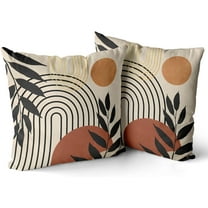 Boho Pillow Covers 18x18 Set of 2, Bohemian Mid Century Style Farmhouse Decorations Outdoor Throw Pillows Abstract Orange Sunset Art Outdoors Decorative Cushion Case for Couch Sofa Home