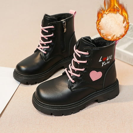 

JIKNTTR Girls Dress Boots Snow Boots For Kids Fashion Winter Leather Lace Up Stylish Color Matching Side Zipper Boots Fashion Rainbow Boots