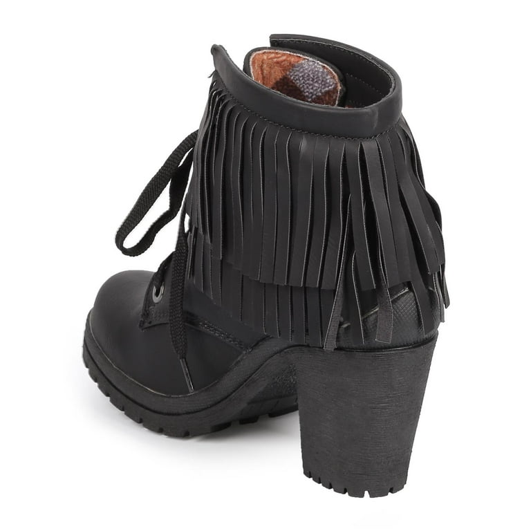 Liliana Hanson-2 Combat Boot: Studded Leatherette Round Toe