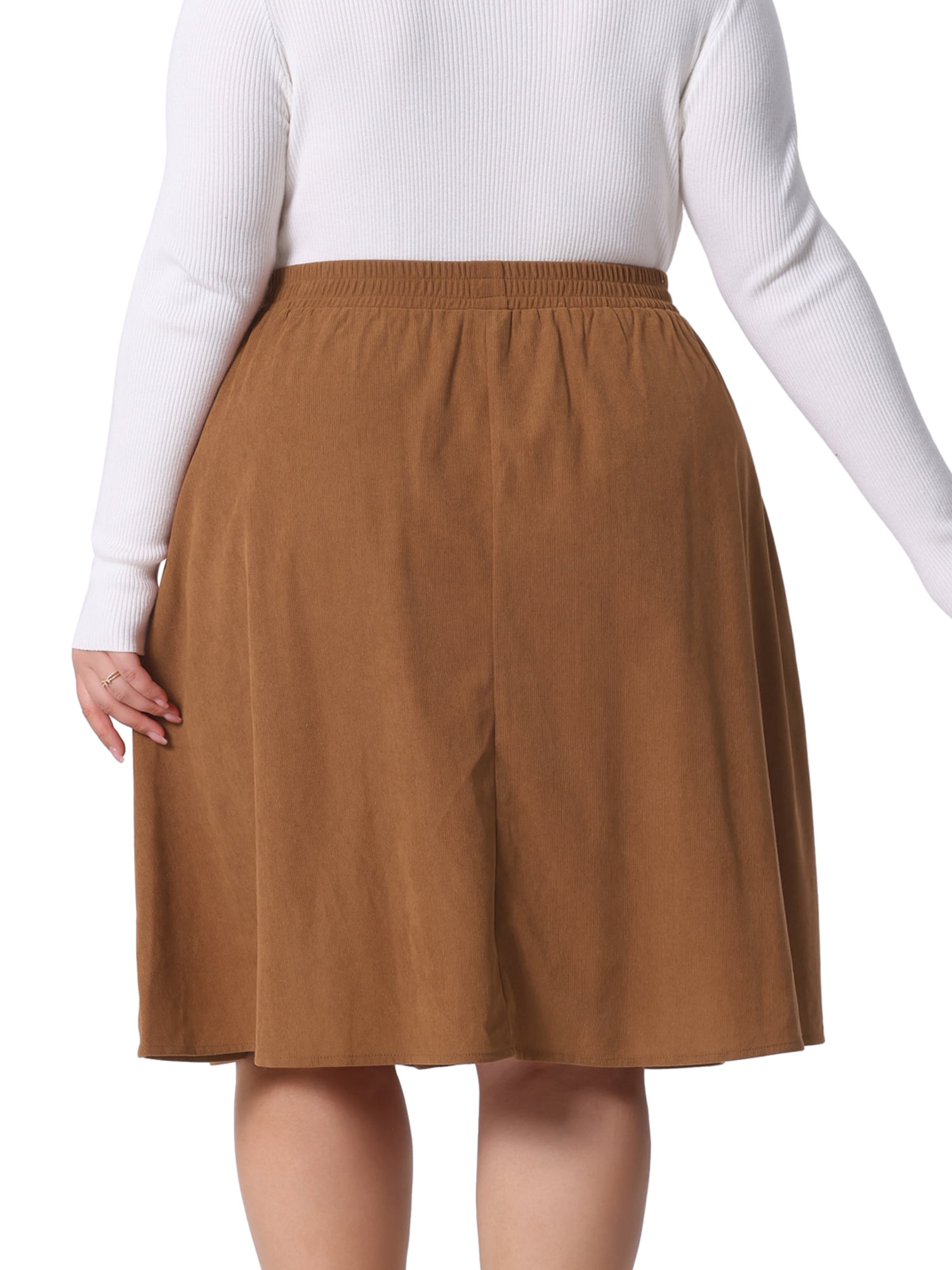 DARING DIVA Women's Plus Elastic High Waist Corduroy Skirt with Pocket 2X Dark Brown